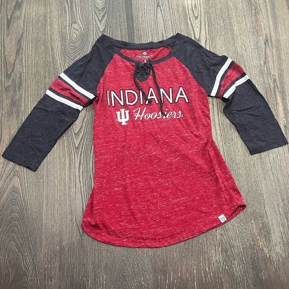 Colosseum Indiana Hoosiers Lace-Up T-Shirt 3/4 Raglan Sleeve Red Gray Size S